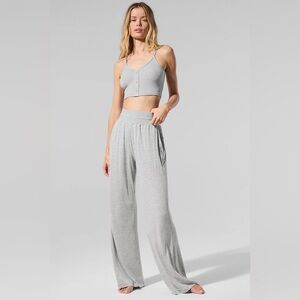 Alo Yoga Heather Grey Semi Sheer Delicate Lounge Flare